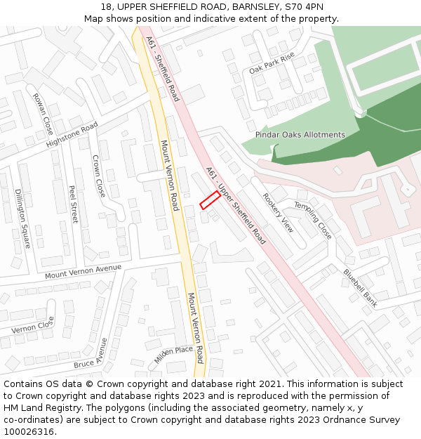 18, UPPER SHEFFIELD ROAD, BARNSLEY, S70 4PN: Location map and indicative extent of plot