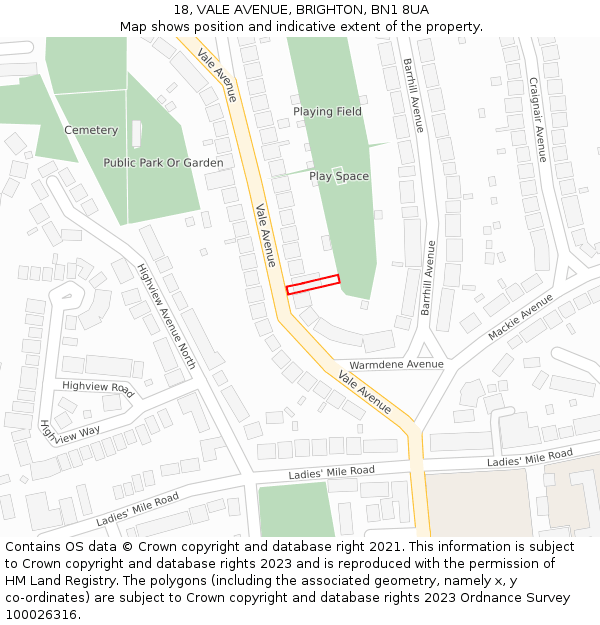18, VALE AVENUE, BRIGHTON, BN1 8UA: Location map and indicative extent of plot
