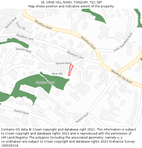 18, VANE HILL ROAD, TORQUAY, TQ1 2BT: Location map and indicative extent of plot