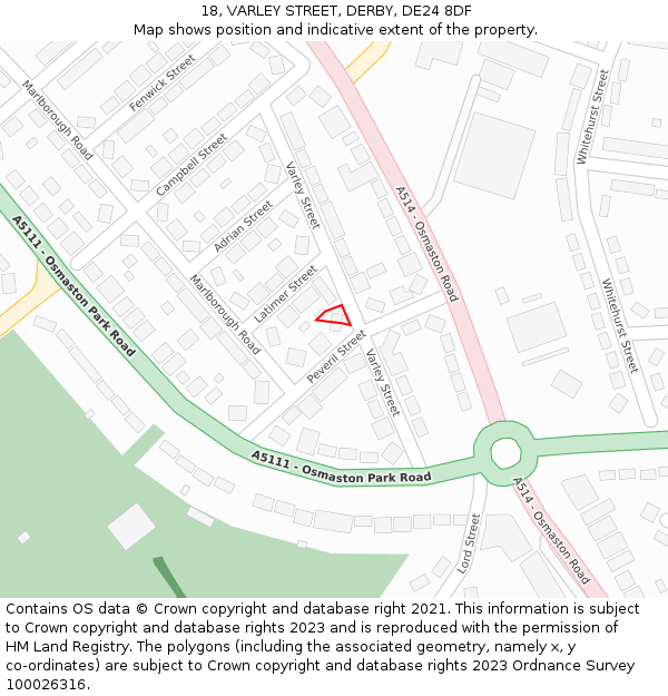 18, VARLEY STREET, DERBY, DE24 8DF: Location map and indicative extent of plot