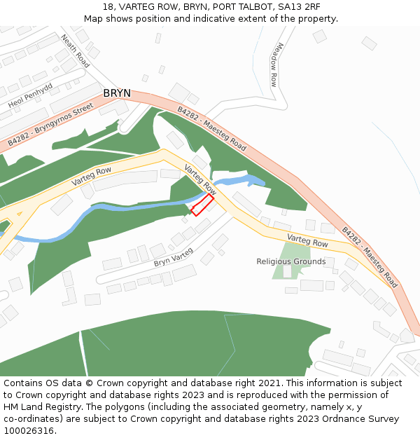 18, VARTEG ROW, BRYN, PORT TALBOT, SA13 2RF: Location map and indicative extent of plot
