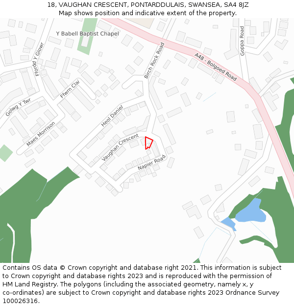 18, VAUGHAN CRESCENT, PONTARDDULAIS, SWANSEA, SA4 8JZ: Location map and indicative extent of plot