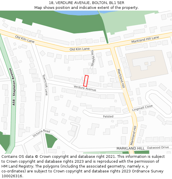 18, VERDURE AVENUE, BOLTON, BL1 5ER: Location map and indicative extent of plot