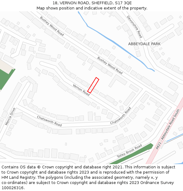 18, VERNON ROAD, SHEFFIELD, S17 3QE: Location map and indicative extent of plot