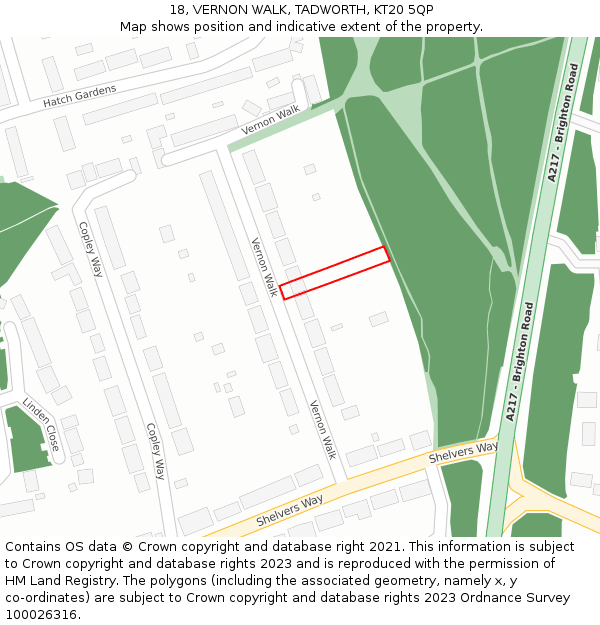 18, VERNON WALK, TADWORTH, KT20 5QP: Location map and indicative extent of plot