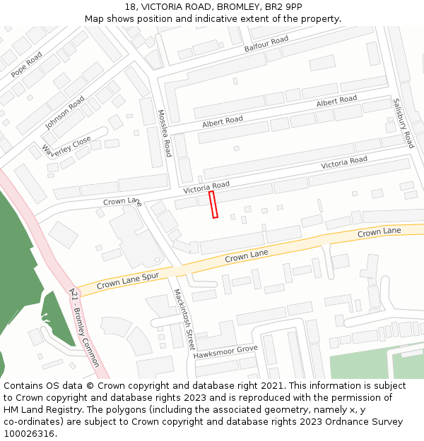 18, VICTORIA ROAD, BROMLEY, BR2 9PP: Location map and indicative extent of plot
