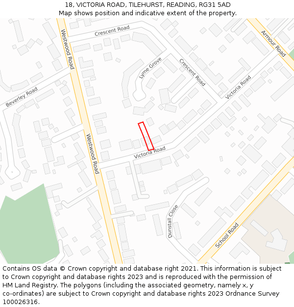 18, VICTORIA ROAD, TILEHURST, READING, RG31 5AD: Location map and indicative extent of plot