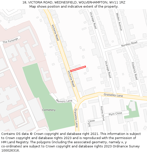 18, VICTORIA ROAD, WEDNESFIELD, WOLVERHAMPTON, WV11 1RZ: Location map and indicative extent of plot