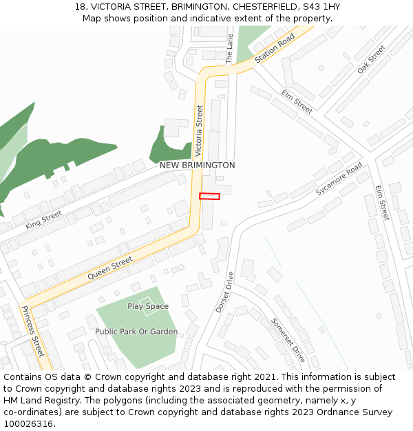 18, VICTORIA STREET, BRIMINGTON, CHESTERFIELD, S43 1HY: Location map and indicative extent of plot