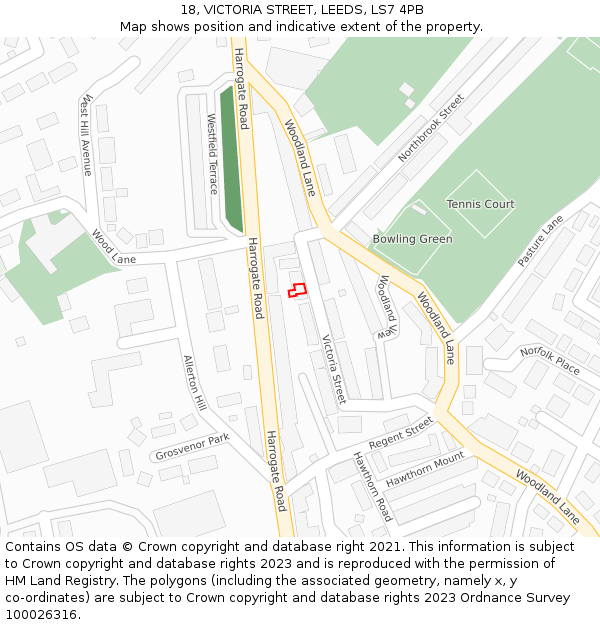 18, VICTORIA STREET, LEEDS, LS7 4PB: Location map and indicative extent of plot