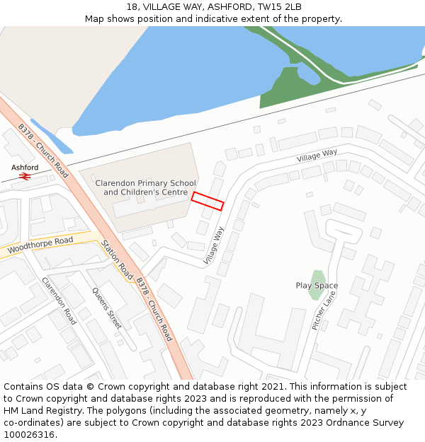 18, VILLAGE WAY, ASHFORD, TW15 2LB: Location map and indicative extent of plot
