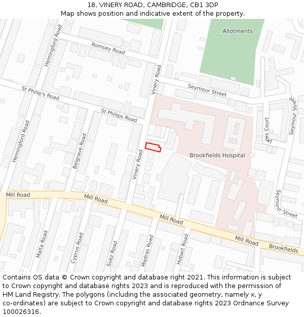 18, VINERY ROAD, CAMBRIDGE, CB1 3DP: Location map and indicative extent of plot