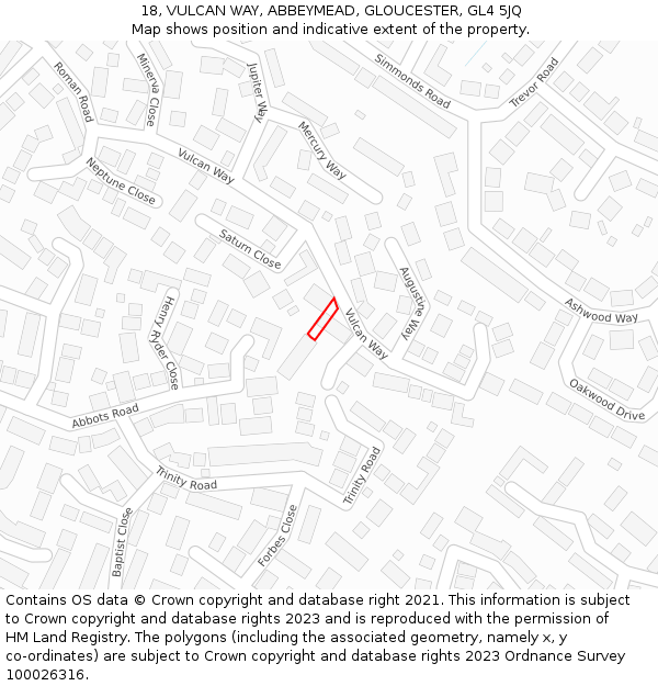 18, VULCAN WAY, ABBEYMEAD, GLOUCESTER, GL4 5JQ: Location map and indicative extent of plot