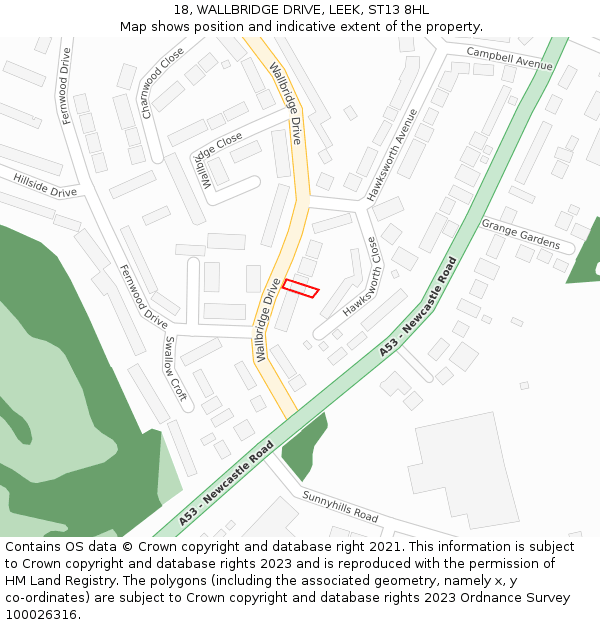 18, WALLBRIDGE DRIVE, LEEK, ST13 8HL: Location map and indicative extent of plot