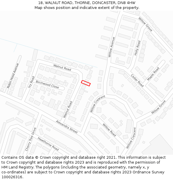 18, WALNUT ROAD, THORNE, DONCASTER, DN8 4HW: Location map and indicative extent of plot