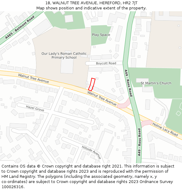 18, WALNUT TREE AVENUE, HEREFORD, HR2 7JT: Location map and indicative extent of plot
