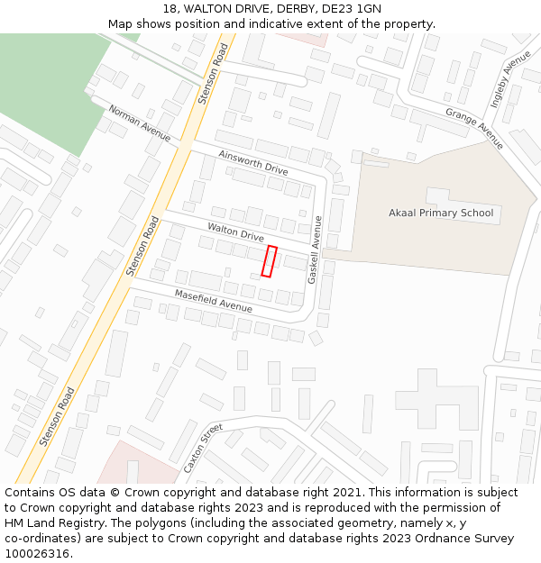 18, WALTON DRIVE, DERBY, DE23 1GN: Location map and indicative extent of plot