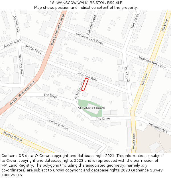 18, WANSCOW WALK, BRISTOL, BS9 4LE: Location map and indicative extent of plot