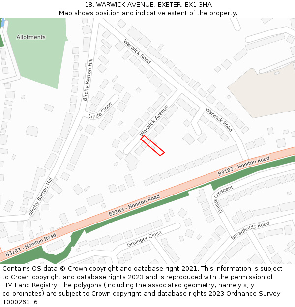 18, WARWICK AVENUE, EXETER, EX1 3HA: Location map and indicative extent of plot