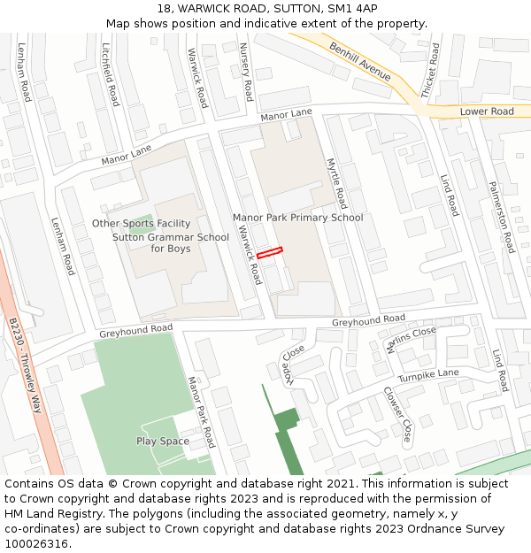 18, WARWICK ROAD, SUTTON, SM1 4AP: Location map and indicative extent of plot