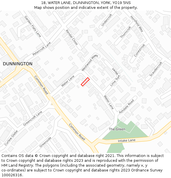 18, WATER LANE, DUNNINGTON, YORK, YO19 5NS: Location map and indicative extent of plot