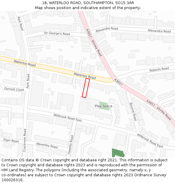 18, WATERLOO ROAD, SOUTHAMPTON, SO15 3AR: Location map and indicative extent of plot