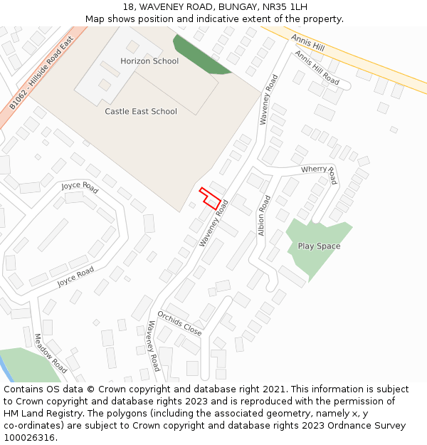 18, WAVENEY ROAD, BUNGAY, NR35 1LH: Location map and indicative extent of plot