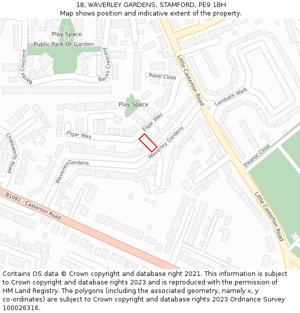 18, WAVERLEY GARDENS, STAMFORD, PE9 1BH: Location map and indicative extent of plot