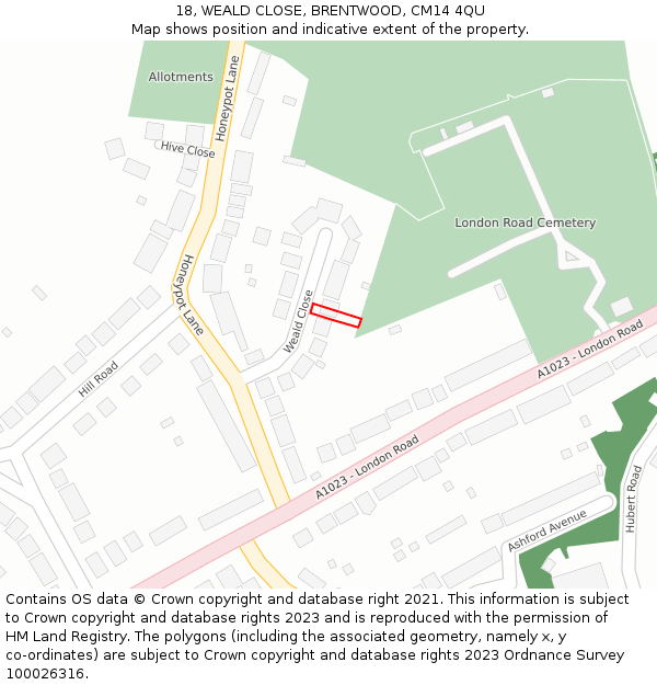 18, WEALD CLOSE, BRENTWOOD, CM14 4QU: Location map and indicative extent of plot