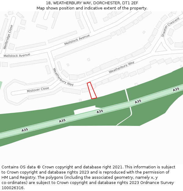 18, WEATHERBURY WAY, DORCHESTER, DT1 2EF: Location map and indicative extent of plot