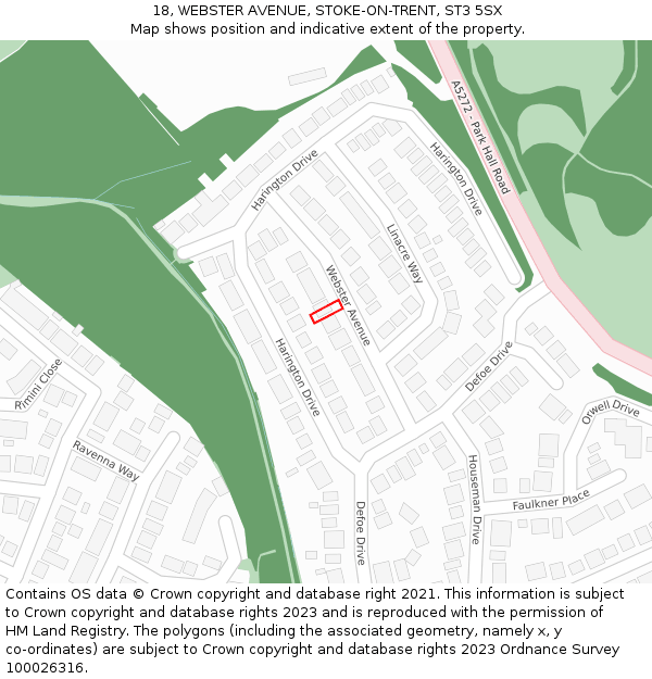 18, WEBSTER AVENUE, STOKE-ON-TRENT, ST3 5SX: Location map and indicative extent of plot