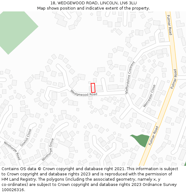 18, WEDGEWOOD ROAD, LINCOLN, LN6 3LU: Location map and indicative extent of plot
