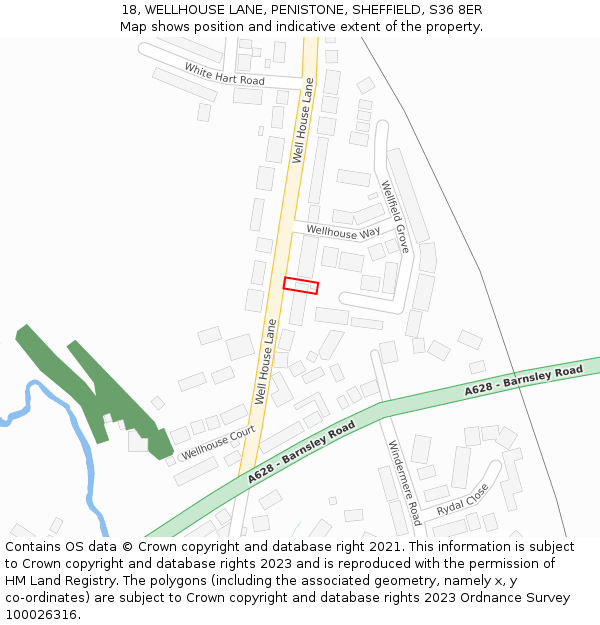 18, WELLHOUSE LANE, PENISTONE, SHEFFIELD, S36 8ER: Location map and indicative extent of plot