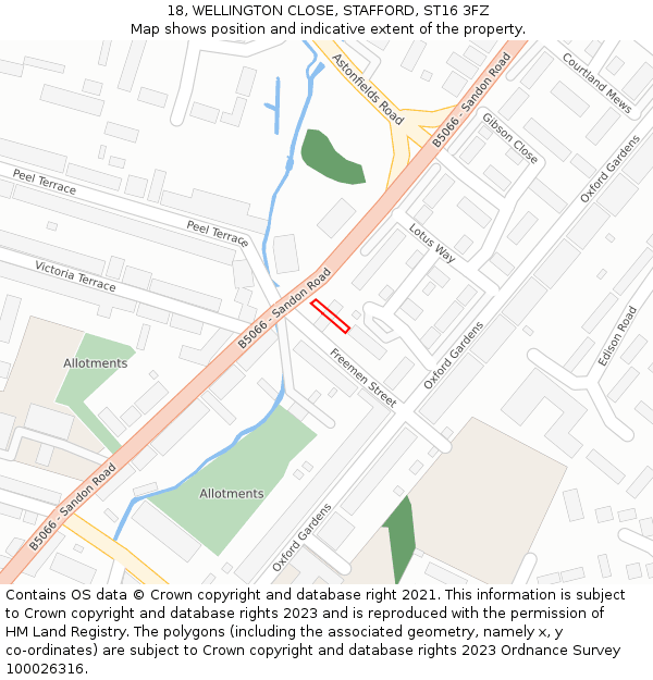 18, WELLINGTON CLOSE, STAFFORD, ST16 3FZ: Location map and indicative extent of plot