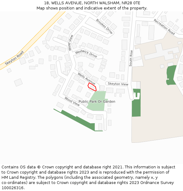 18, WELLS AVENUE, NORTH WALSHAM, NR28 0TE: Location map and indicative extent of plot