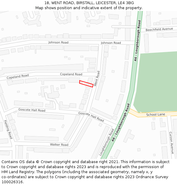 18, WENT ROAD, BIRSTALL, LEICESTER, LE4 3BG: Location map and indicative extent of plot