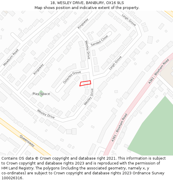 18, WESLEY DRIVE, BANBURY, OX16 9LS: Location map and indicative extent of plot
