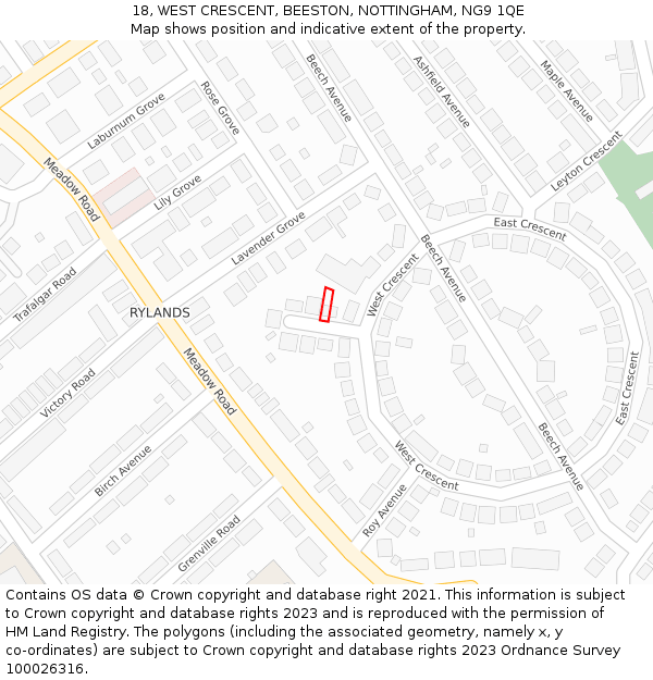 18, WEST CRESCENT, BEESTON, NOTTINGHAM, NG9 1QE: Location map and indicative extent of plot