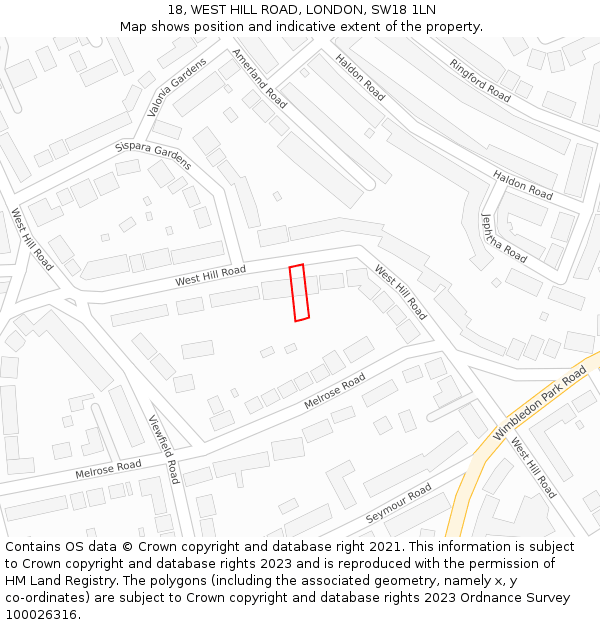 18, WEST HILL ROAD, LONDON, SW18 1LN: Location map and indicative extent of plot