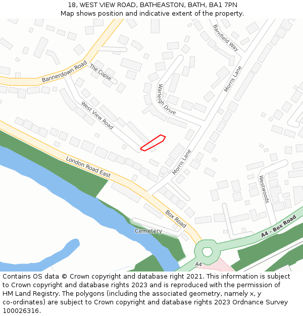 18, WEST VIEW ROAD, BATHEASTON, BATH, BA1 7PN: Location map and indicative extent of plot