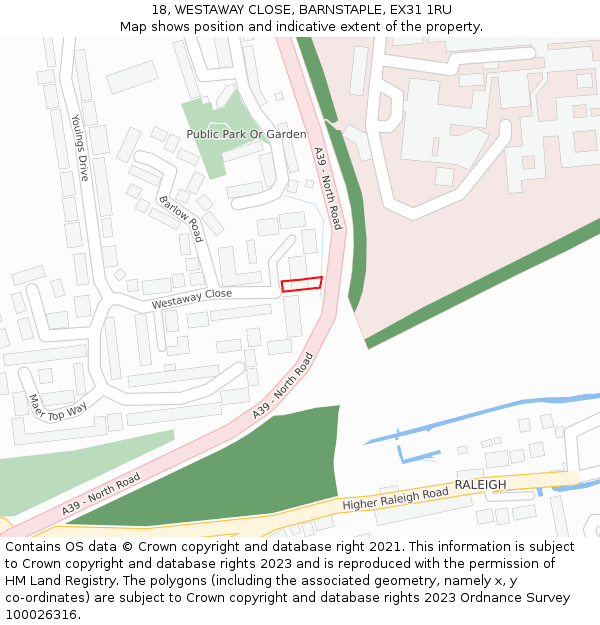 18, WESTAWAY CLOSE, BARNSTAPLE, EX31 1RU: Location map and indicative extent of plot