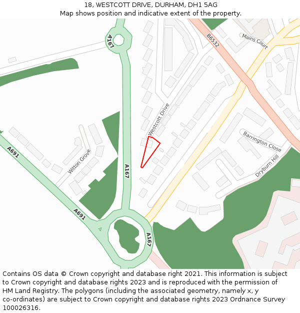 18, WESTCOTT DRIVE, DURHAM, DH1 5AG: Location map and indicative extent of plot