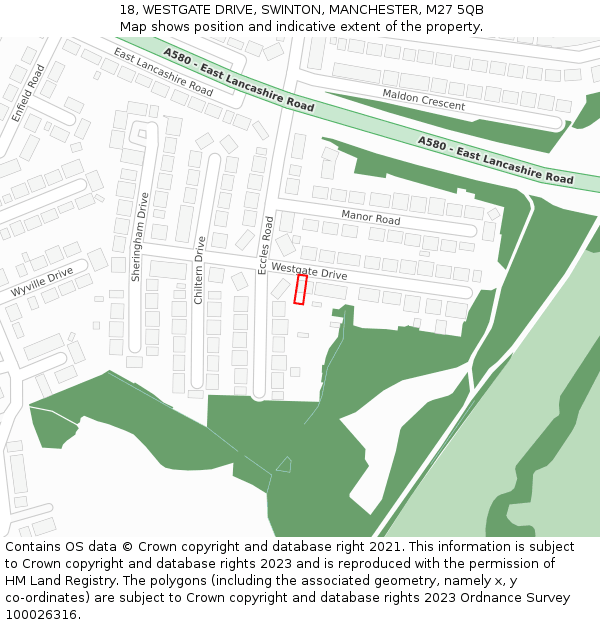 18, WESTGATE DRIVE, SWINTON, MANCHESTER, M27 5QB: Location map and indicative extent of plot