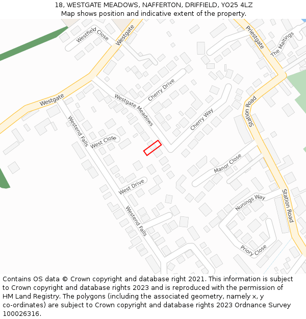 18, WESTGATE MEADOWS, NAFFERTON, DRIFFIELD, YO25 4LZ: Location map and indicative extent of plot