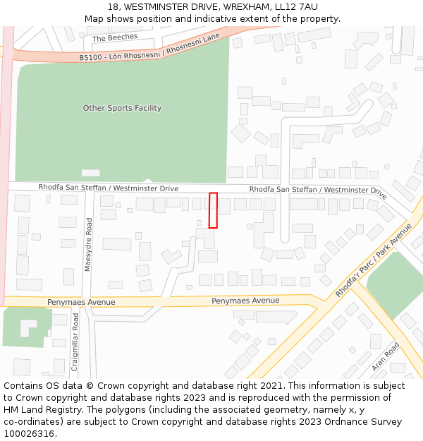 18, WESTMINSTER DRIVE, WREXHAM, LL12 7AU: Location map and indicative extent of plot