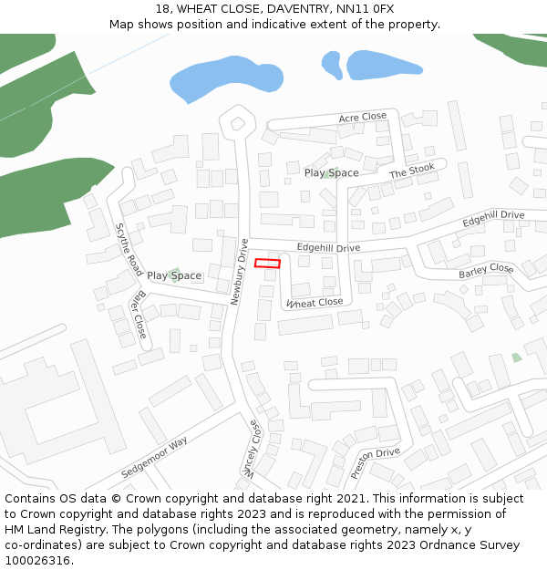 18, WHEAT CLOSE, DAVENTRY, NN11 0FX: Location map and indicative extent of plot