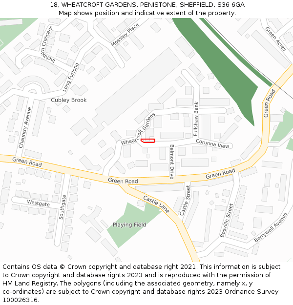 18, WHEATCROFT GARDENS, PENISTONE, SHEFFIELD, S36 6GA: Location map and indicative extent of plot