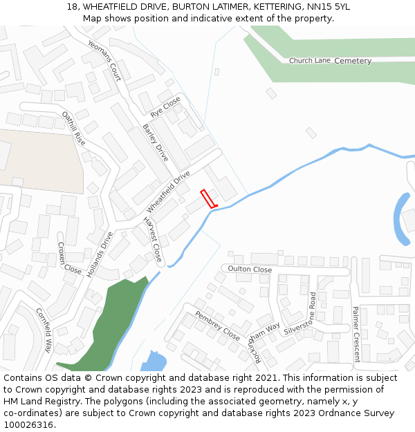 18, WHEATFIELD DRIVE, BURTON LATIMER, KETTERING, NN15 5YL: Location map and indicative extent of plot