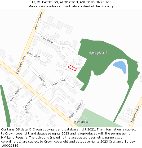 18, WHEATFIELDS, ALDINGTON, ASHFORD, TN25 7GF: Location map and indicative extent of plot