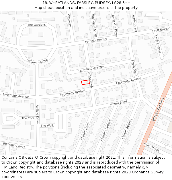 18, WHEATLANDS, FARSLEY, PUDSEY, LS28 5HH: Location map and indicative extent of plot